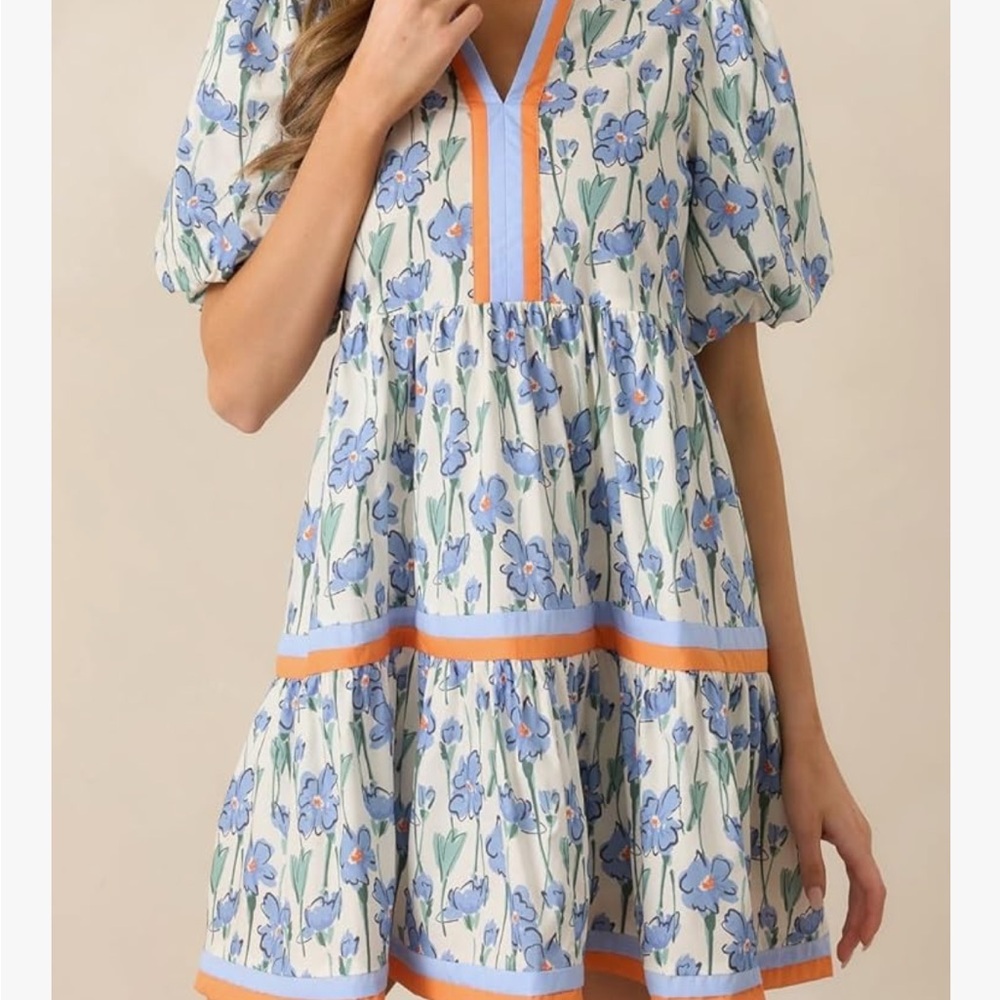 Red Dress Boutique Floral Mini Dress - Blue and Orange